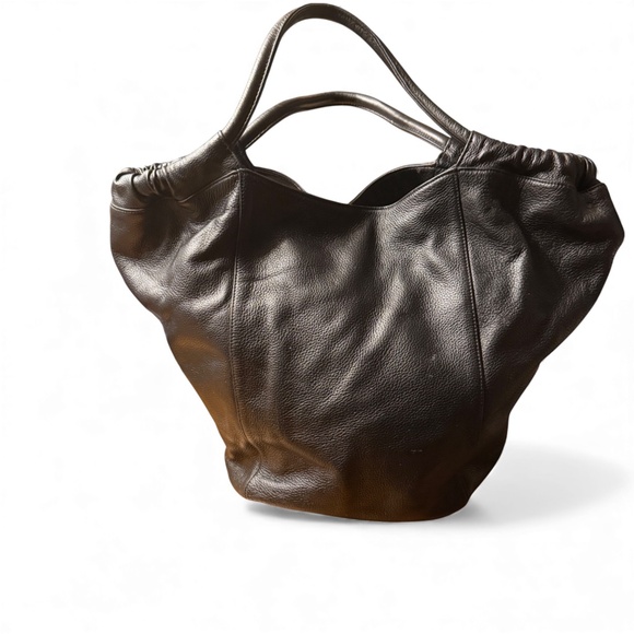 Vintage Bodhi Black Pebbled Leather Bucket Shoulder Bag with Front Pockets - Picture 12 of 16